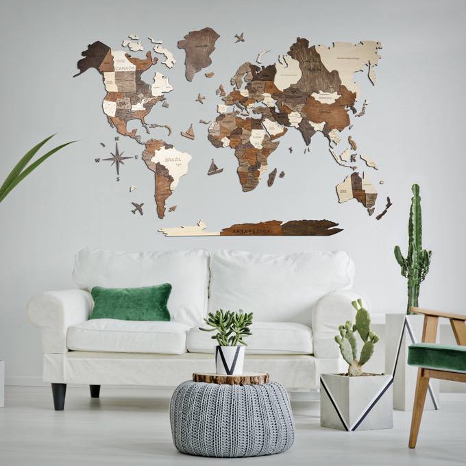 3D Multilayered Wooden World Map