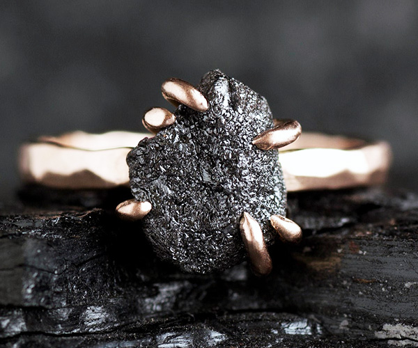Raw Black Diamond Engagement Ring